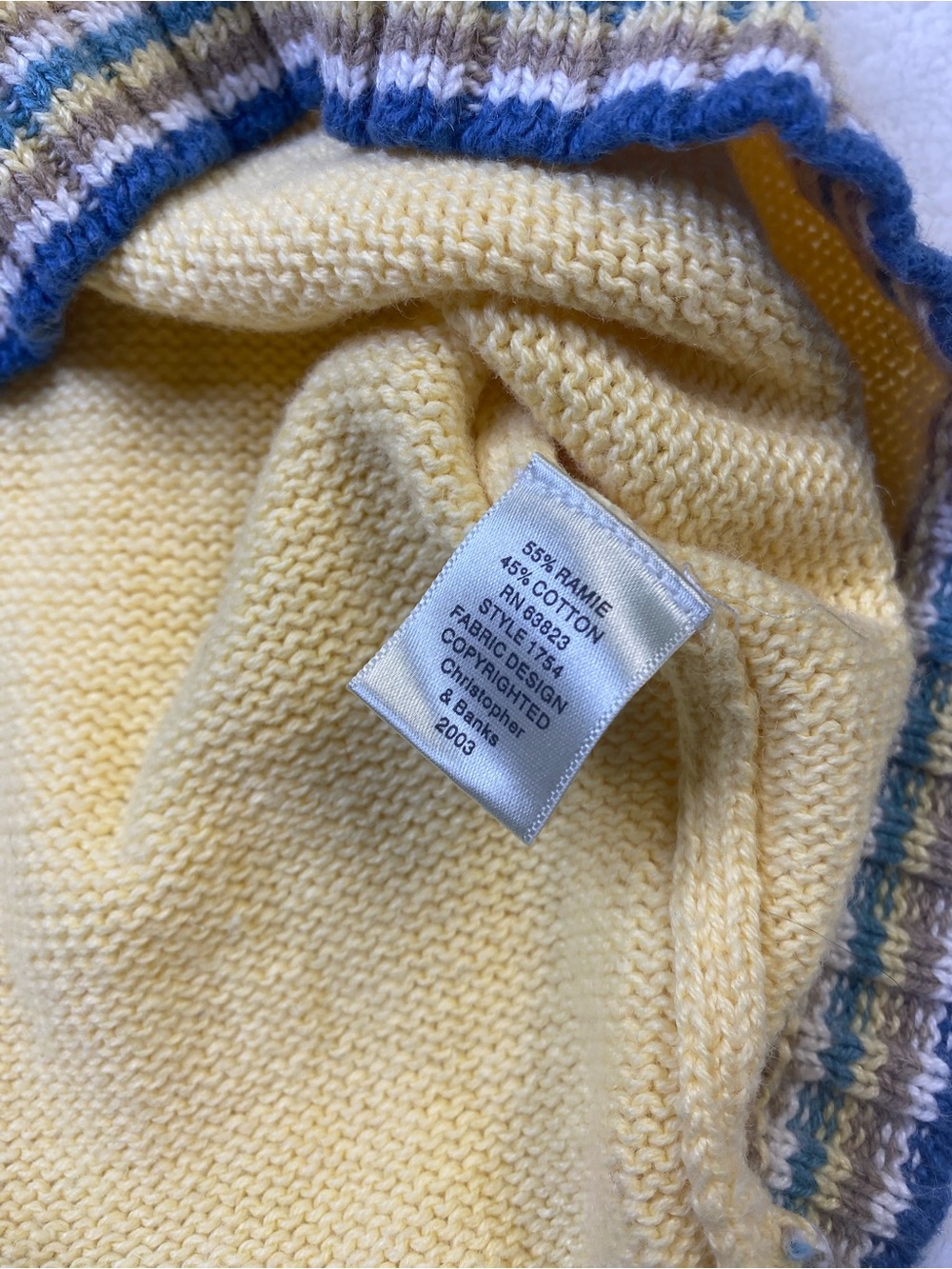 Vintage Christopher & Banks Pale Yellow Knit Sweater with Blue Trim - Picture 6 of 9
